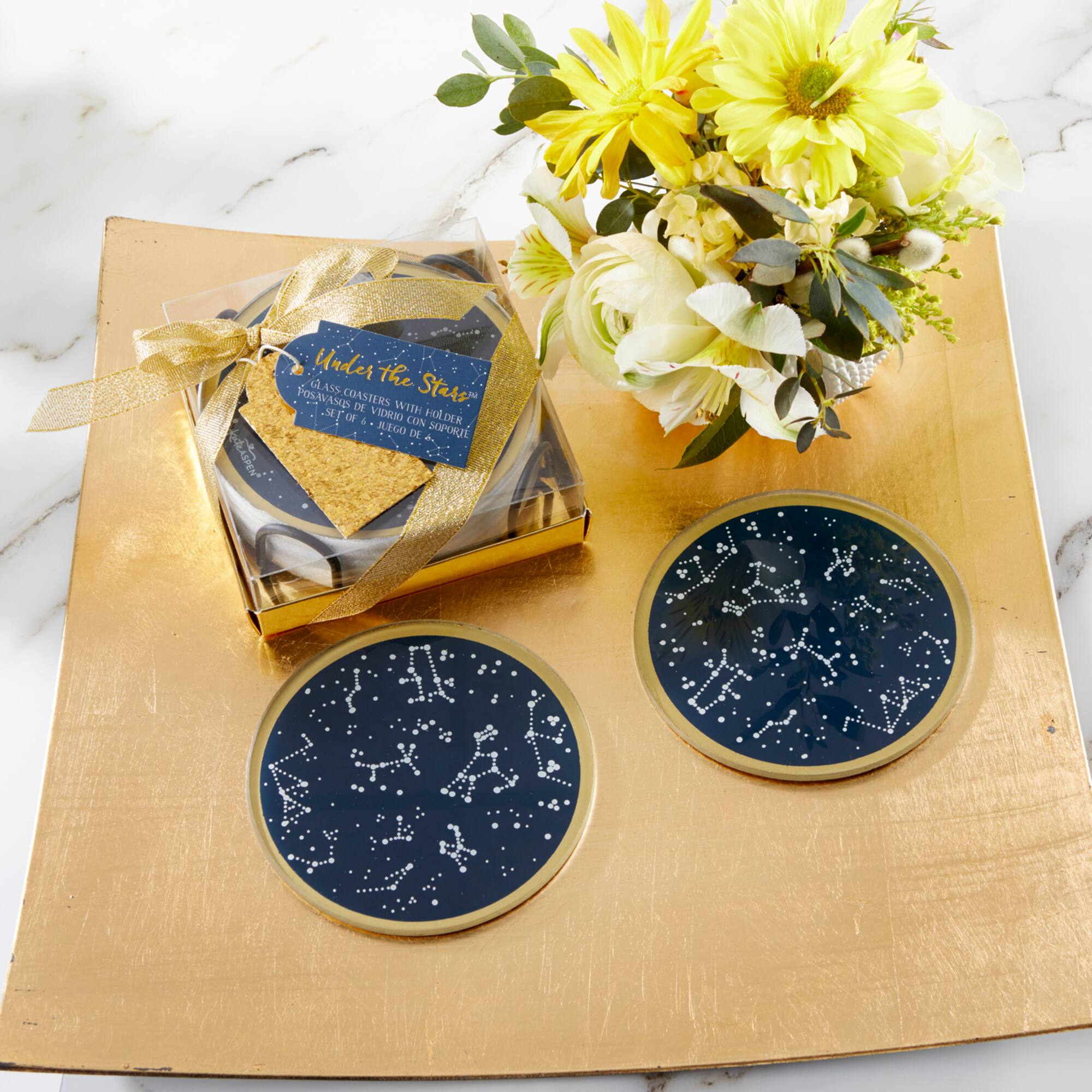 Kate Aspen® Under the Stars Glass Coasters & Holder Set